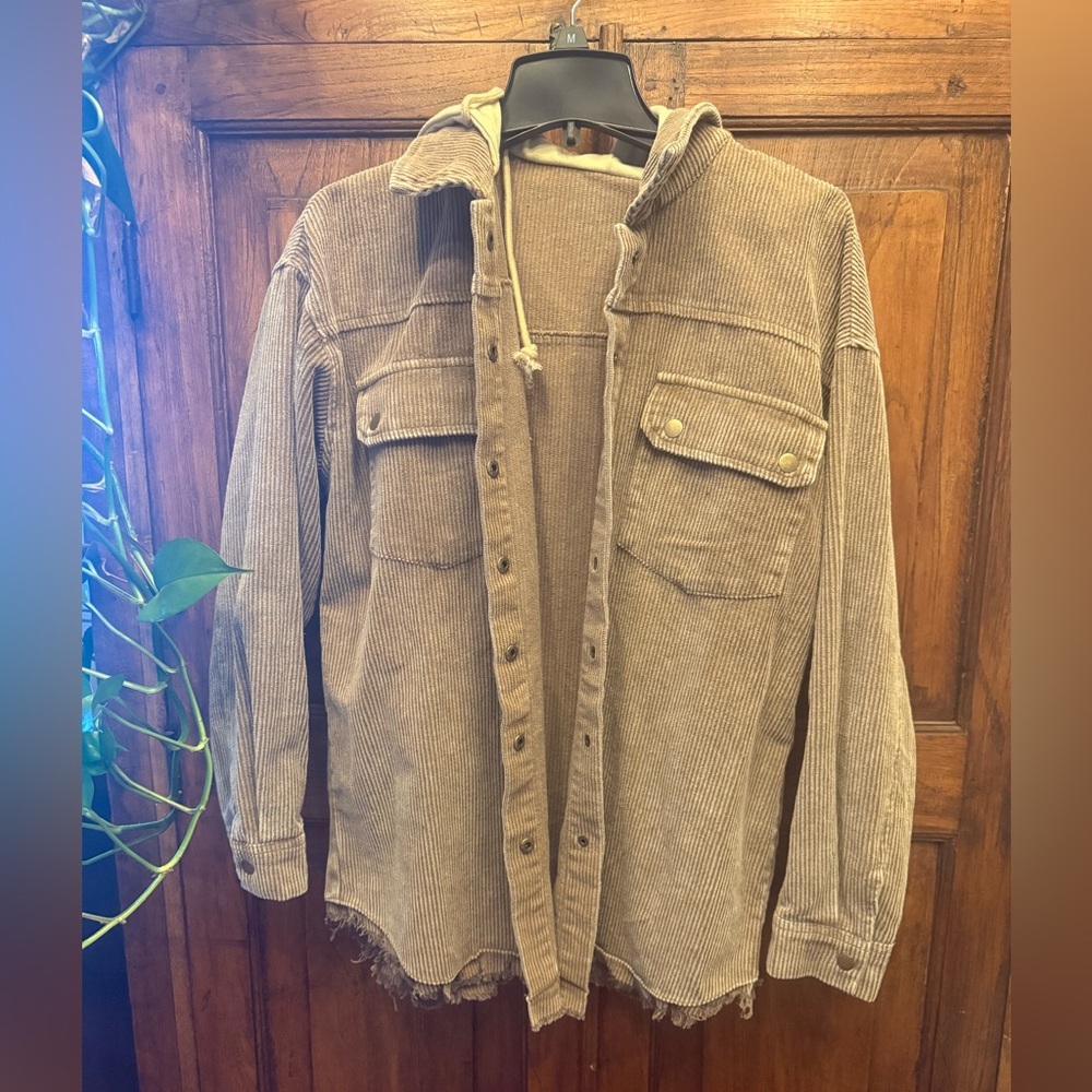 Women’s Tan Corduroy Shirt with hood